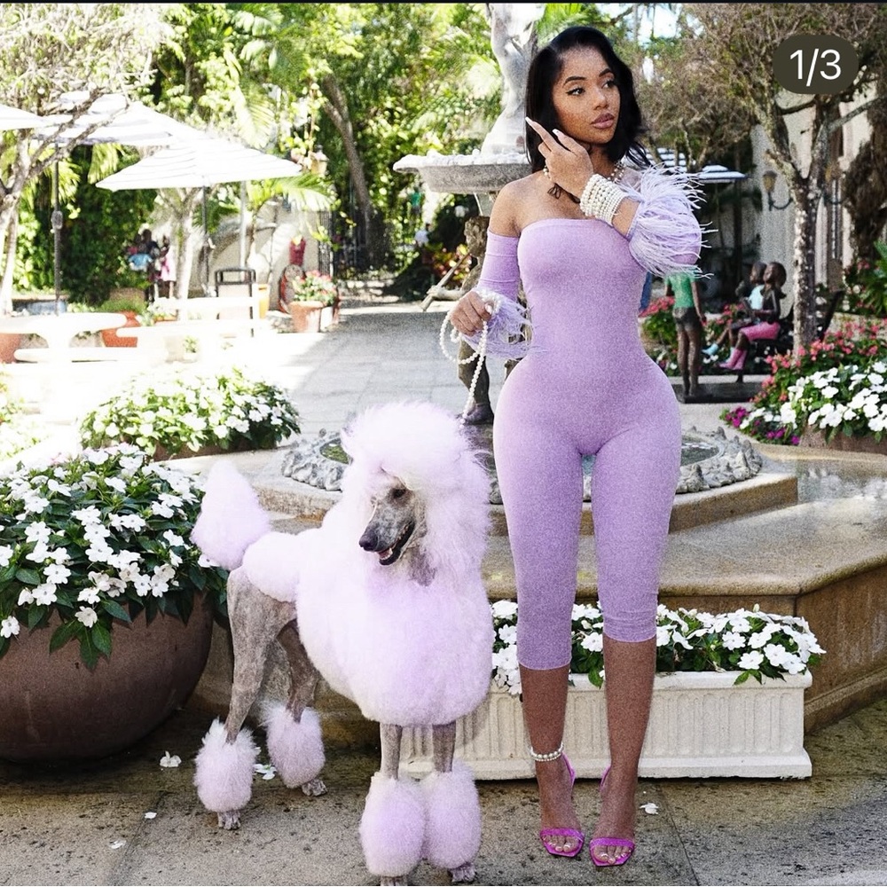 Body by Autty Simone Feather Off-Shoulder Jumpsuit